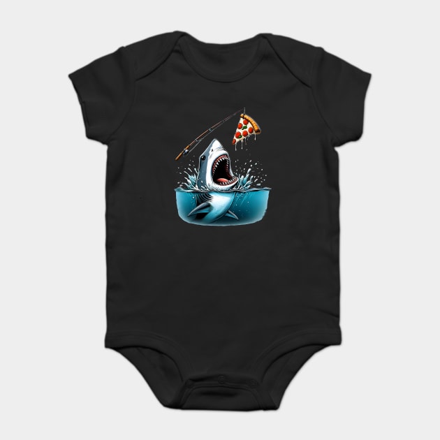 Funny Shark with Pizza, Pizza Lover Baby Bodysuit by logiamerch